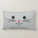 Cojín Lumbar Diseño de cara animal felina de gato plateado<br><div class="desc">Un lindo color gris plateado gatito gatito cara animal con una sonrisa,  bigotes,  nariz rosada y brillantes ojos negros. Un diseño original de arte digital.</div>