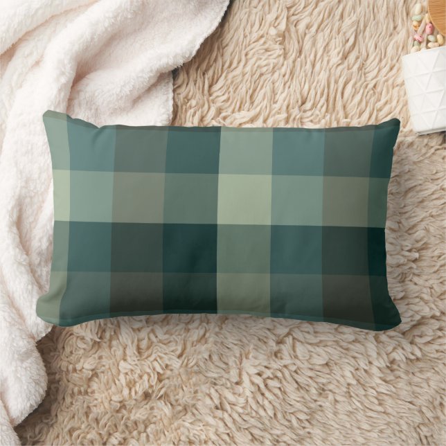 Cojín Lumbar Diseño de cuadros de gingham verde (Manta)