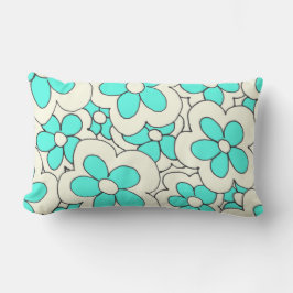 Cojín Lumbar Diseño de flor azul y crema dibujado a mano