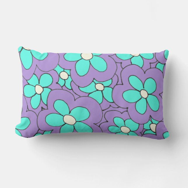 Cojín Lumbar Diseño de flor azul y morado dibujado a mano (Anverso)