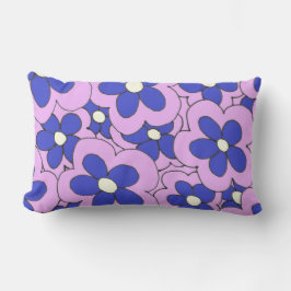 Cojín Lumbar Diseño de flor rosa y azul dibujado a mano