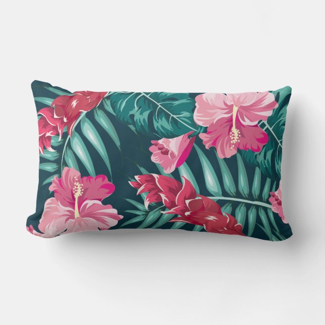 Cojín Lumbar Diseño de flores rosadas exóticas (Anverso)