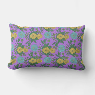 Cojín Lumbar Diseño de flores vintage en amarillo y menta"