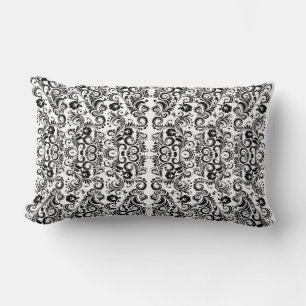 Cojín Lumbar Diseño de fondo floral blanco negro lindo