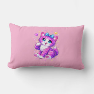 Cojín Lumbar Diseño de gatito arcoíris kawaii lindo con corazon