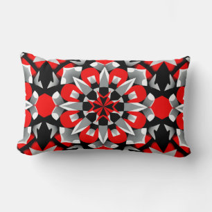 Cojín Lumbar Diseño de mandala geométrico vívido con rojo, negr