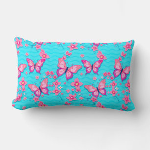 Cojín Lumbar Diseño de mariposas y flores vibrantes
