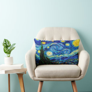 Cojín Lumbar Diseño de paisaje de noche estrellada con brillo c
