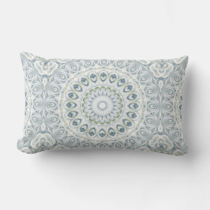 Cojín Lumbar Diseño de Patrón de Mandala Azul y Verde Sereno