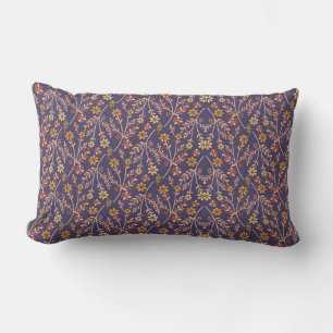 Cojín Lumbar Diseño floral caprichoso con vides sobre fondo púr