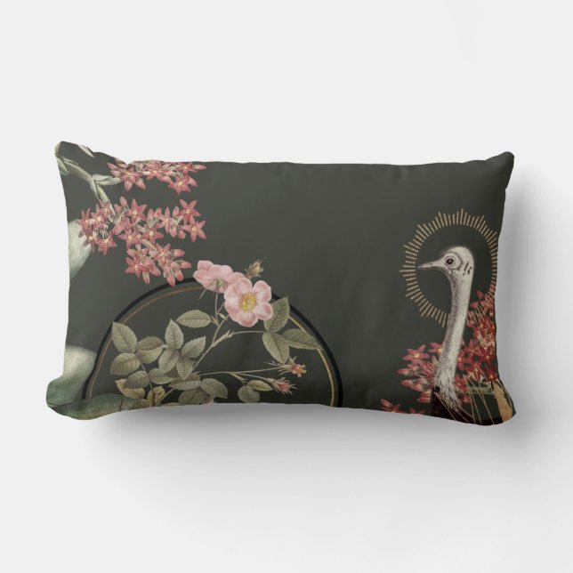 Cojín Lumbar Diseño floral de Olive Green & Gold Artistic (Anverso)