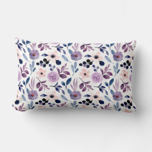 Cojín Lumbar Diseño floral delicado con hojas de lavanda navy