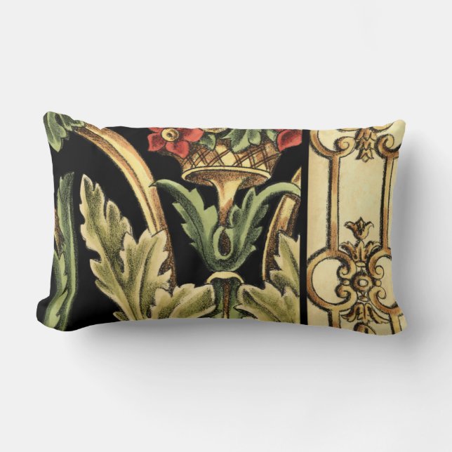 Cojín Lumbar Diseño floral ornamental con bordes negros (Anverso)