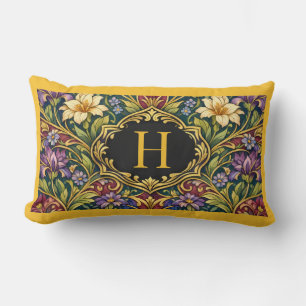 Cojín Lumbar Diseño Floral Vintage de Monograma Art Nouveau Ele