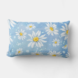 Cojín Lumbar diseño margarita de verano blanco sobre azul