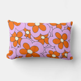 Cojín Lumbar Diseño Naranja dibujado a mano y flor rosa