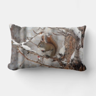 Cojín Lumbar Diseño navideño de ardilla de invierno, nieve y ba