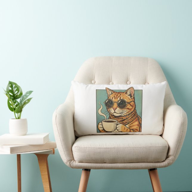 Cojín Lumbar Diseño Retro de Cool Cat Coffee para Amantes de lo (Silla)