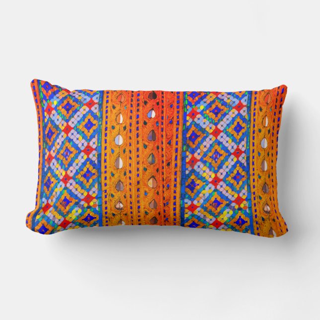 Cojín Lumbar Diseños de mosaico en oro, rojo, azul, blanco (Anverso)