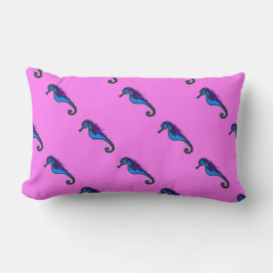 Cojín Lumbar Divertido caballito de mar con baldosas rosas
