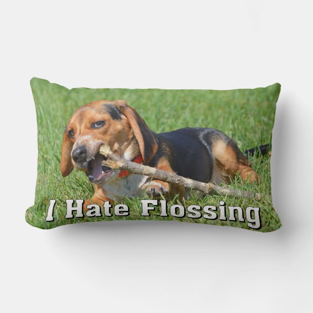 Cojín Lumbar Divertido odio Flossing el beagle que mastica en (Anverso)