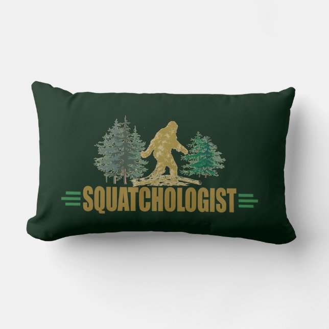 Cojín Lumbar Divertido Sasquatch| Pie grande| Creer! | Caza (Anverso)