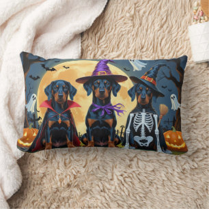 Cojín Lumbar Doberman Dogs Pumpkin Halloween Funny