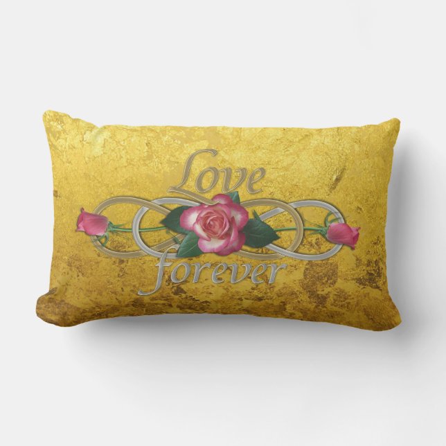 Cojín Lumbar Doble infinito - Rosas Amor para siempre + hoja de (Anverso)