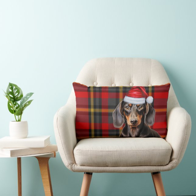 Cojín Lumbar Dog Lover Christmas Dachshund Red Holiday Plaid (Silla)