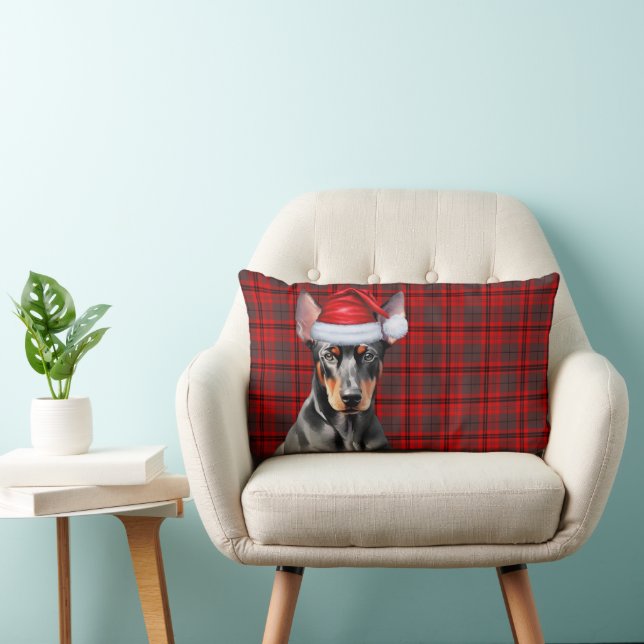 Cojín Lumbar Dog Lover Christmas Doberman Red Holiday Plaid (Silla)