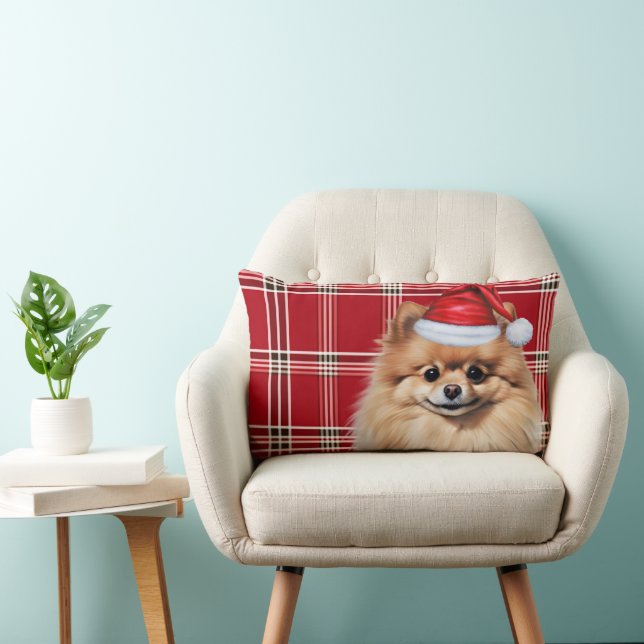 Cojín Lumbar Dog Lover Christmas Pomeranian Holiday Plaid (Silla)