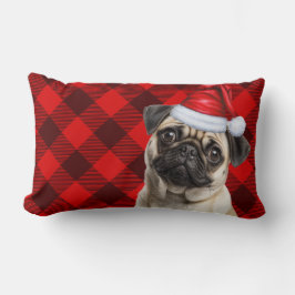 Cojín Lumbar Dog Lover Christmas Pug Red Buffalo Holiday Plaid