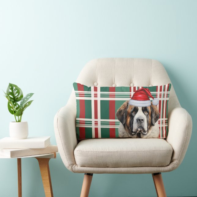 Cojín Lumbar Dog Lover Christmas Saint Bernard Holiday Plaid (Silla)