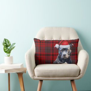 Cojín Lumbar Dog Lover Navidades Bluenose Pitbull Holiday Plaid