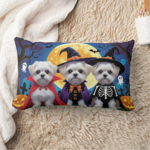 Cojín Lumbar Dogs malteses Calabaza Halloween Divertido