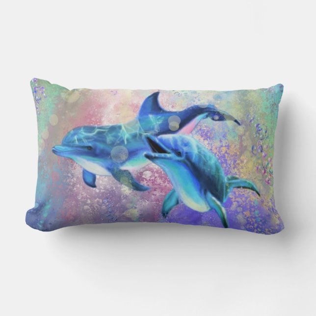 Cojín Lumbar Dolphin Couple Love - Be Happy  (Anverso)
