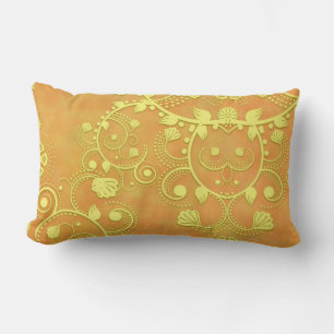 Cojín Lumbar Dorado Amarillo Floral Fantasía Patrón Damask