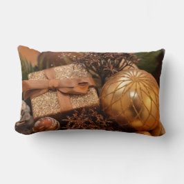 Cojín Lumbar Dorado Bauble y regalo de Navidad