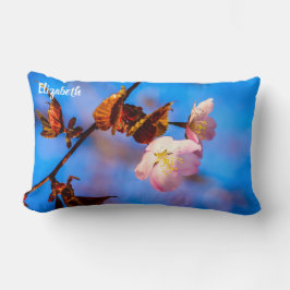 Cojín Lumbar Dos Flores De Sakura En Azul