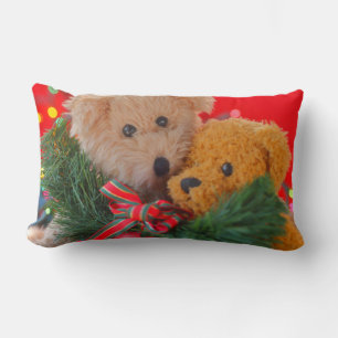 Cojín Lumbar Dos osos de peluche con el lumbar del verdor y del
