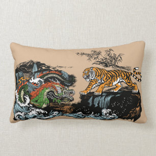 Cojín Lumbar Dragón asiático contra tigre