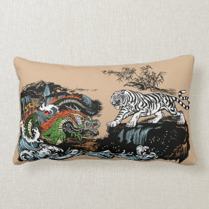 Cojín Lumbar Dragón asiático versus tigre