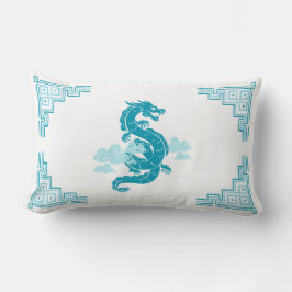 Cojín Lumbar Dragón Chinoiserie Aqua Blue y nubes