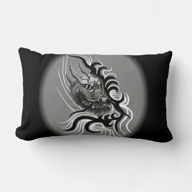 Cojín Lumbar Dragón de China en estilo de tatuaje (Anverso)