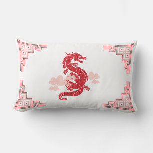 Cojín Lumbar Dragón de la Chinoiserie roja y nubes