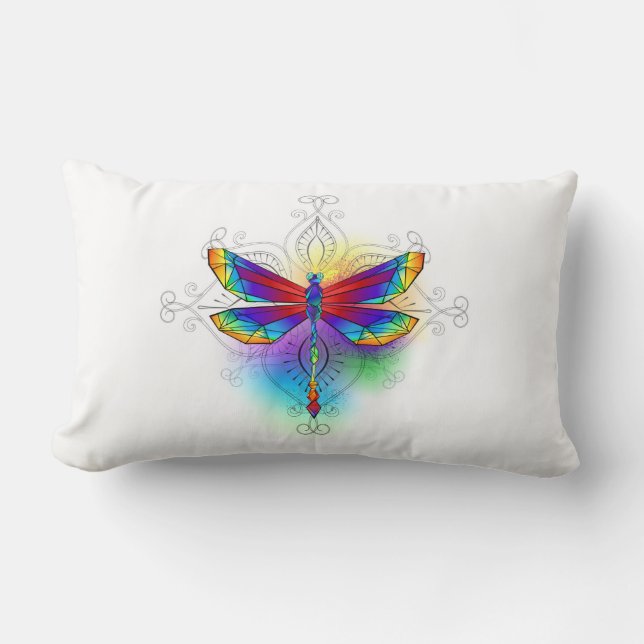 Cojín Lumbar Dragón poligonal arcoiris (Anverso)