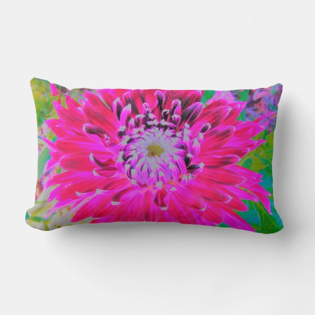 Cojín Lumbar Dramática flor de Dahlia roja y rosa (Anverso)