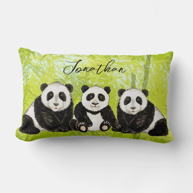 Cojín Lumbar Drei Pandabären - handgemalt | Kissen (Anverso)