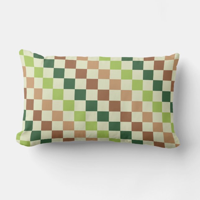 Cojín Lumbar Earthy rainbow diagonal checkerboard pattern (Anverso)