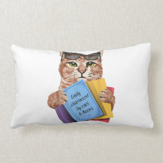 Cojín Lumbar Easily Distracted By Cats _ Books Cat Book Cute